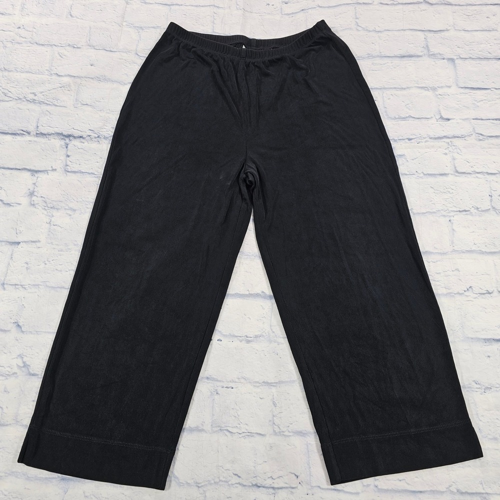 Chicos Travelers Crop Pants Womens 1 US M Black Wide Leg Slinky Knit VTG USA